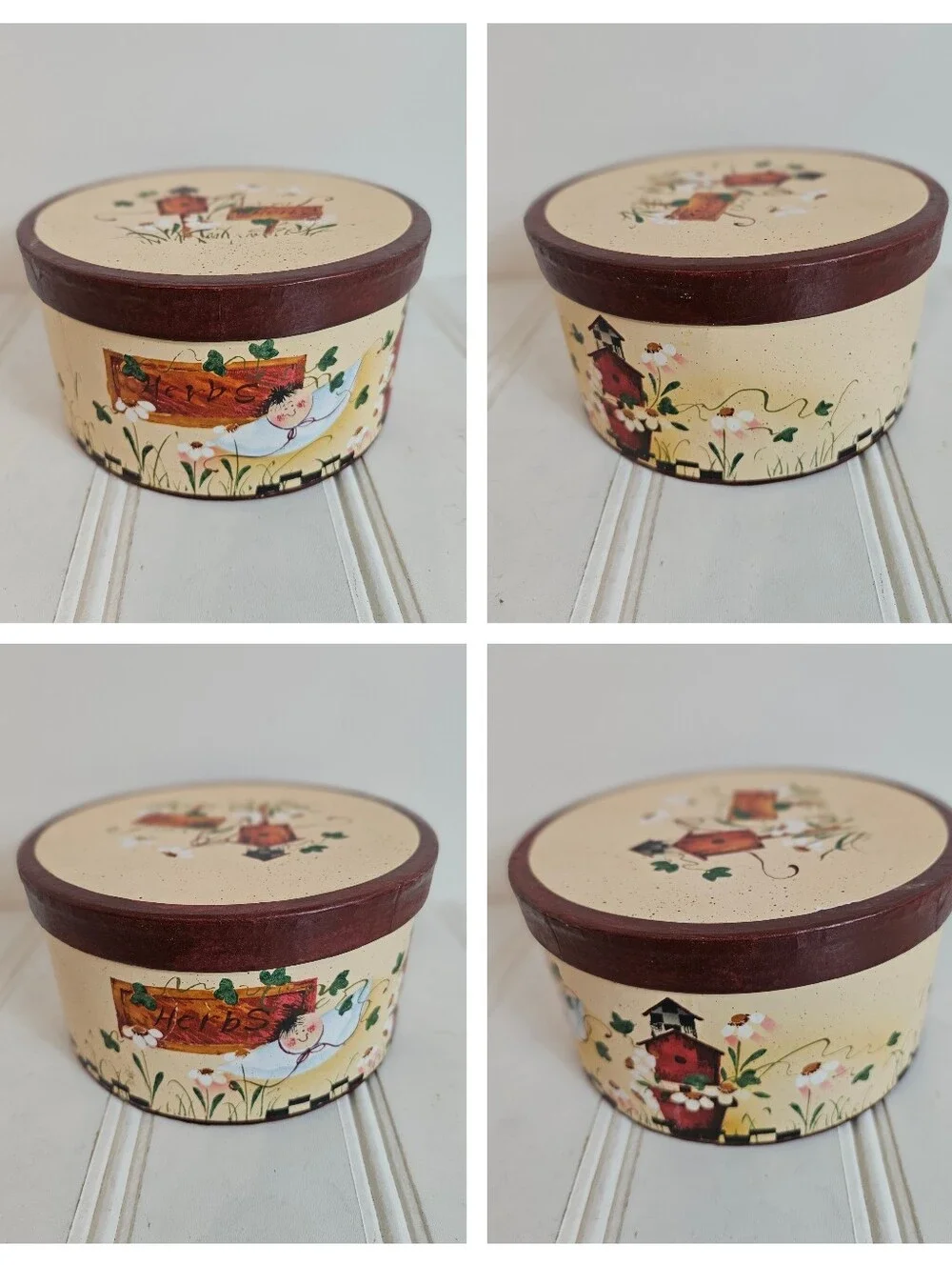Vintage Set 3 Nesting Storage Boxes Herbs Folk Art Farmhouse Cottagecore Country